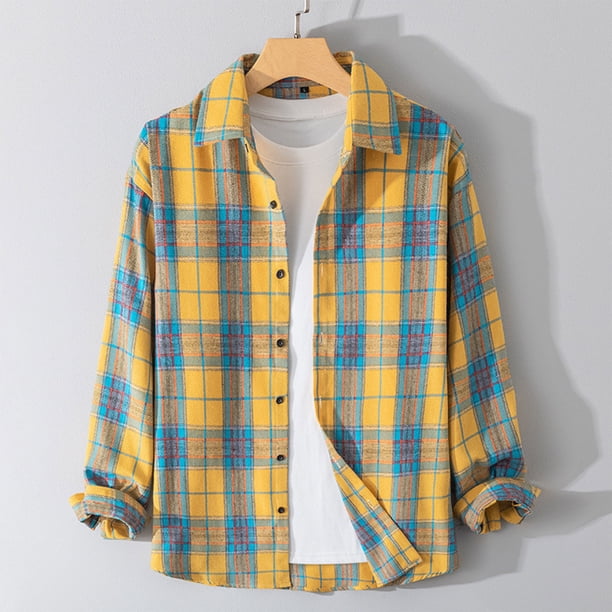 Blusa y camisa de manga larga con cuello vuelto, nueva camisa informal a cuadros para hombre, blusa holgada juvenil de manga larga con cuello vuelto, blusa de poliéster para hombre