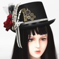 thumbnail image 2 of PuliPuqi Unisex Gothic Steampunk Top Hats with Goggle Gear Hat Headwear Men Women, 2 of 5