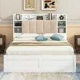 thumbnail image 4 of Harper & Bright Designs Queen Size Platform Bed with Upholstered Storage Headboard and 2 Drawers, Wood Bed Frame with Shelves, White, 4 of 13