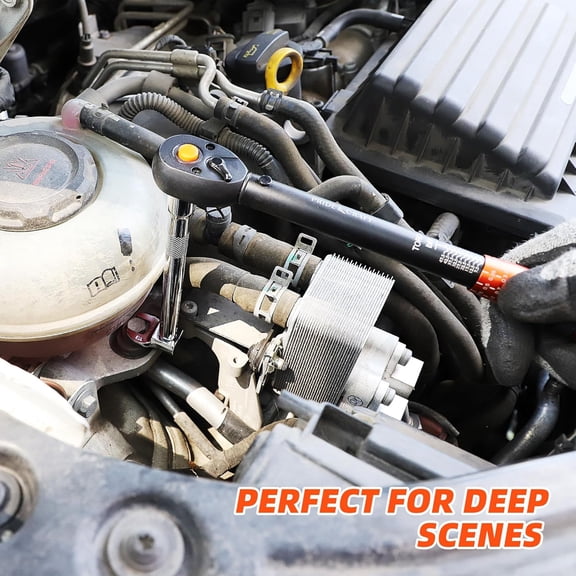 14-Piece Crowfoot Wrench Set, 3/8 Inch Drive Click Torque Wrench with Metric Crowfoot Wrench Heads (10-19mm), 2 Extension Bars, 1/2”F - 3/8”M Universal Joint, One Set for All Purposes