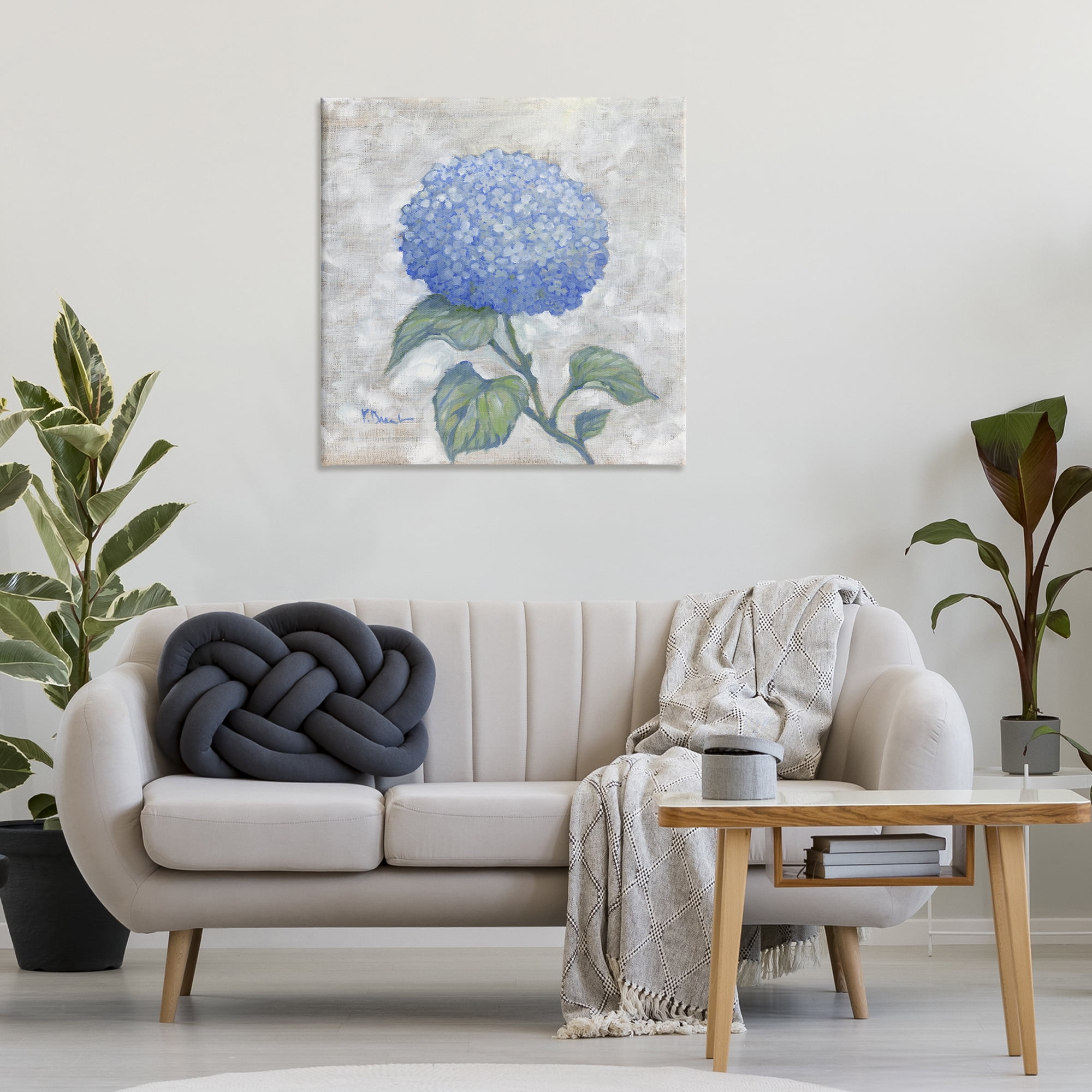 Stupell Industries Round Blue Country Hydrangea Floral Painting Wrapped Canvas Canvas Art Print Wall Art, 30 x 30