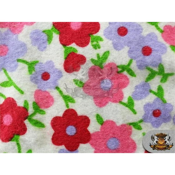 Cotton Flannel DAISY RED Fabric / 45" Wide / Sold by the yard