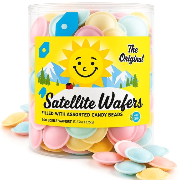 Satellite Wafers Candy - Pack of 300 - Filled with Assorted Beads - Light, Crispy, and Nostalgic Flying Saucer Candy Wafers 32106