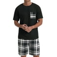 thumbnail image 6 of GIRUNS Men's Pajama Set Lightweight Sleepwear Sets Crew Neck Short Sleeve and Shorts Loungewear with Pocket Black White Plaid 2XL, 6 of 8