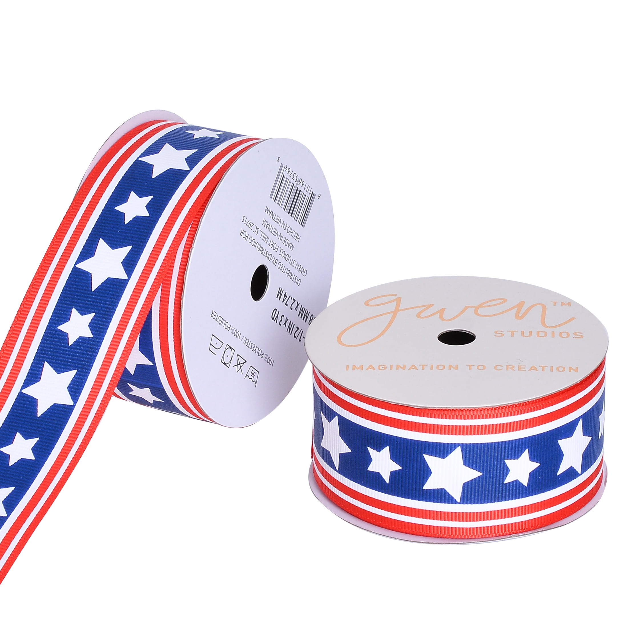 Gwen Studios 1.5" Patriotic Red, White, and Blue Stars and Stripes Grosgrain Ribbon, 3 Yards