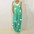 thumbnail image 2 of Wycnly Womens Jumpsuits Plus Size Fashion Loose Baggy Button Long Jumpsuits with Pocket Trendy Daisy Print Round Neck Sleeveless Maxi Summer Rompers Green xxl, 2 of 7