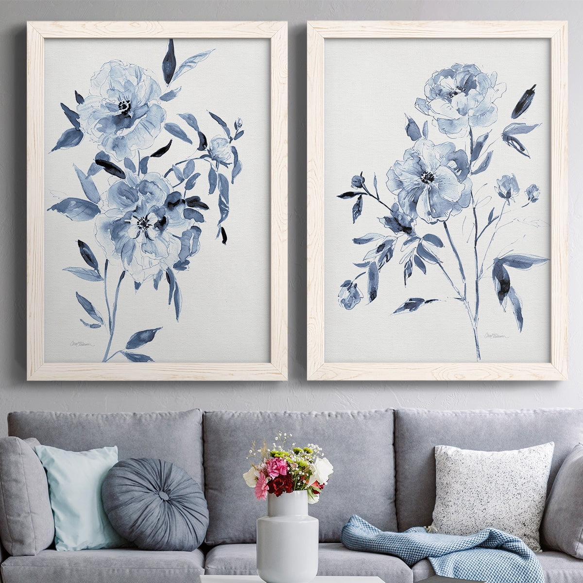 Inky Chickory Botanical I - Premium Framed Canvas 2 Piece Set - Ready to Hang