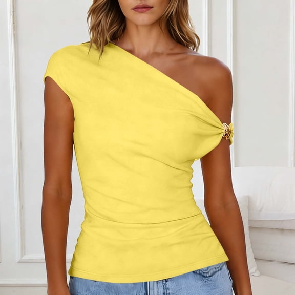 Going out Tops for Women off the Shoulder Slim Fitting Cap Sleeve Tops Summer Comfy Cute Club T Shirts Fashion,Size XL
