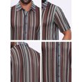 thumbnail image 7 of DARING DIVA Men's Striped Short Sleeve Button Down See Through Shirts S Gray Brown, 7 of 7