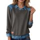 thumbnail image 1 of Camisas de manga larga for mujer, cuello de mezclilla, costura de retales, sudadera, Tops casuales, jersey, 1 of 6