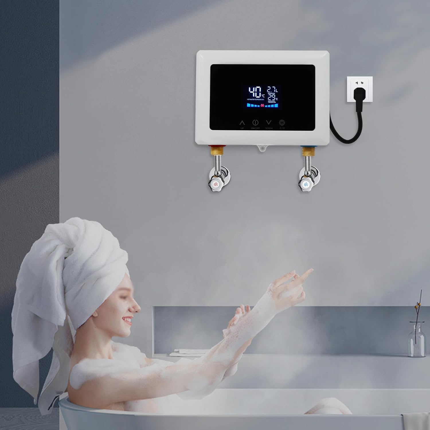 110V Instant Electric Water Heater with Remote Control, 3000W Wall Mount Electric Water Heater with LED Display, Modern Electric Water Heater for Bathrooms, Hotels