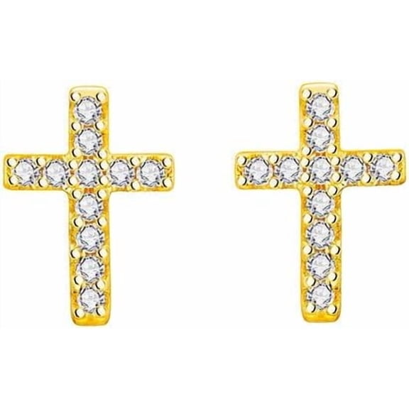 14K Gold Plated Sterling Silver Posts Cross Earrings for Women Minimalism Crystal Cross Stud Earrings Diamond Cross Earrings Cute Dainty Cross Earrings Jewelry Gifts
