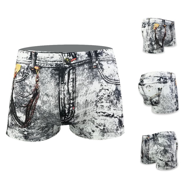 DPTALR Men's Denim Printed Pocket Boxer Shorts Pants Underpants