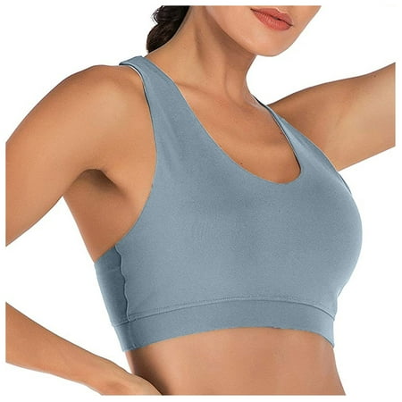 

HAPIMO Discount Sports Bras for Women Elastic Running Padded Bralette Athletic Yoga Vest Cozy Solid Sleeveless Cold Shoulder Criss Cross Backless Stretch Workout Activewear Bra Gray XXL