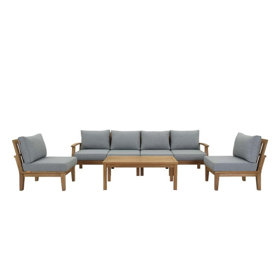 Modern Contemporary Urban Outdoor Patio Balcony Garden Furniture Lounge Sofa and Chair and Coffee Table Set, Wood, Grey Gray Natural