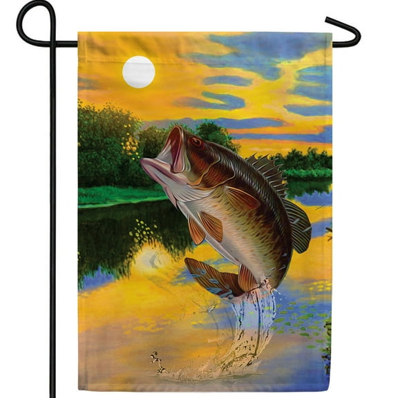 America Forever Sunset Catch Fishing Garden Flag, 12.5 x 18 inch Double Sided, Bass Fishing Flag, Fisherman Banner, Lake Life Decor, Outdoor Sports Decorations Yard Flag