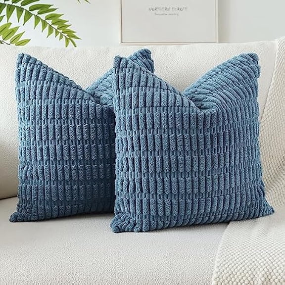 Eryueer Corduroy Soft Striped Boho Decorative Throw Pillow Covers 50x50 cm Cushion Covers 20x20 Inch Cushion Case Square Pillowcases for Couch Sofa Living Room Bed Home Decor Set of 2 (Dusty Blue)