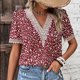thumbnail image 1 of Fiudx Liquidación de Ofertas Flash Blusas y Blusas con Cuello En V de Manga Corta con Estampado Floral Informal de Primavera y Verano para Mujer, 1 of 7