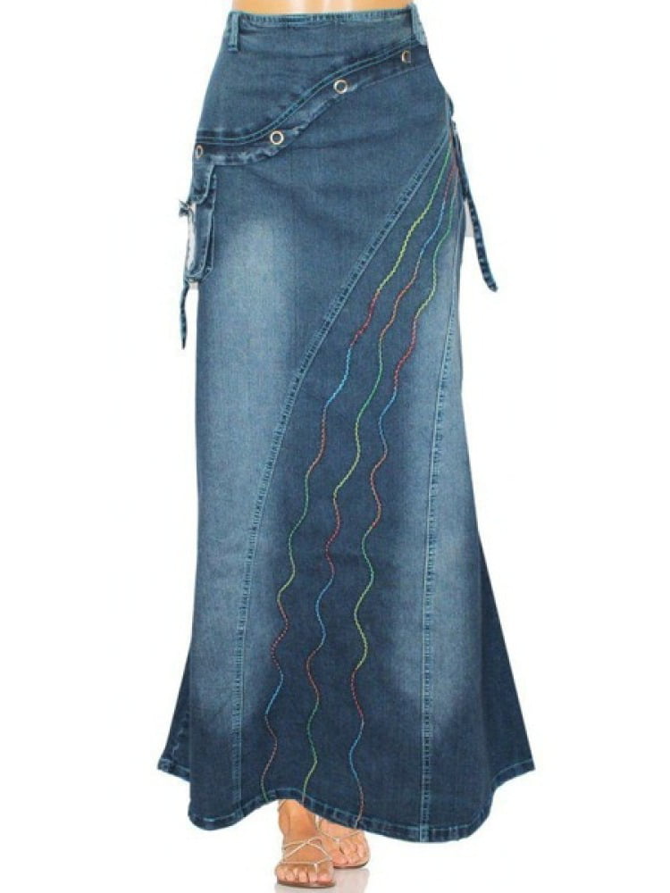 Fashion Women's Denim Skirts A-line Jeans Floor-length Maxi Long Casual Skirt 