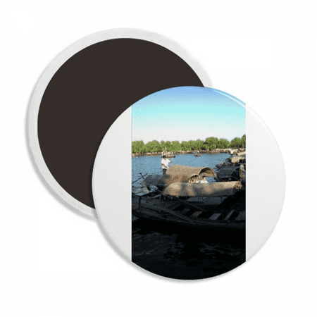 

Fisherman Boat Art Deco Fashion Round Ceracs Fridge Magnet Keepsake Decoration