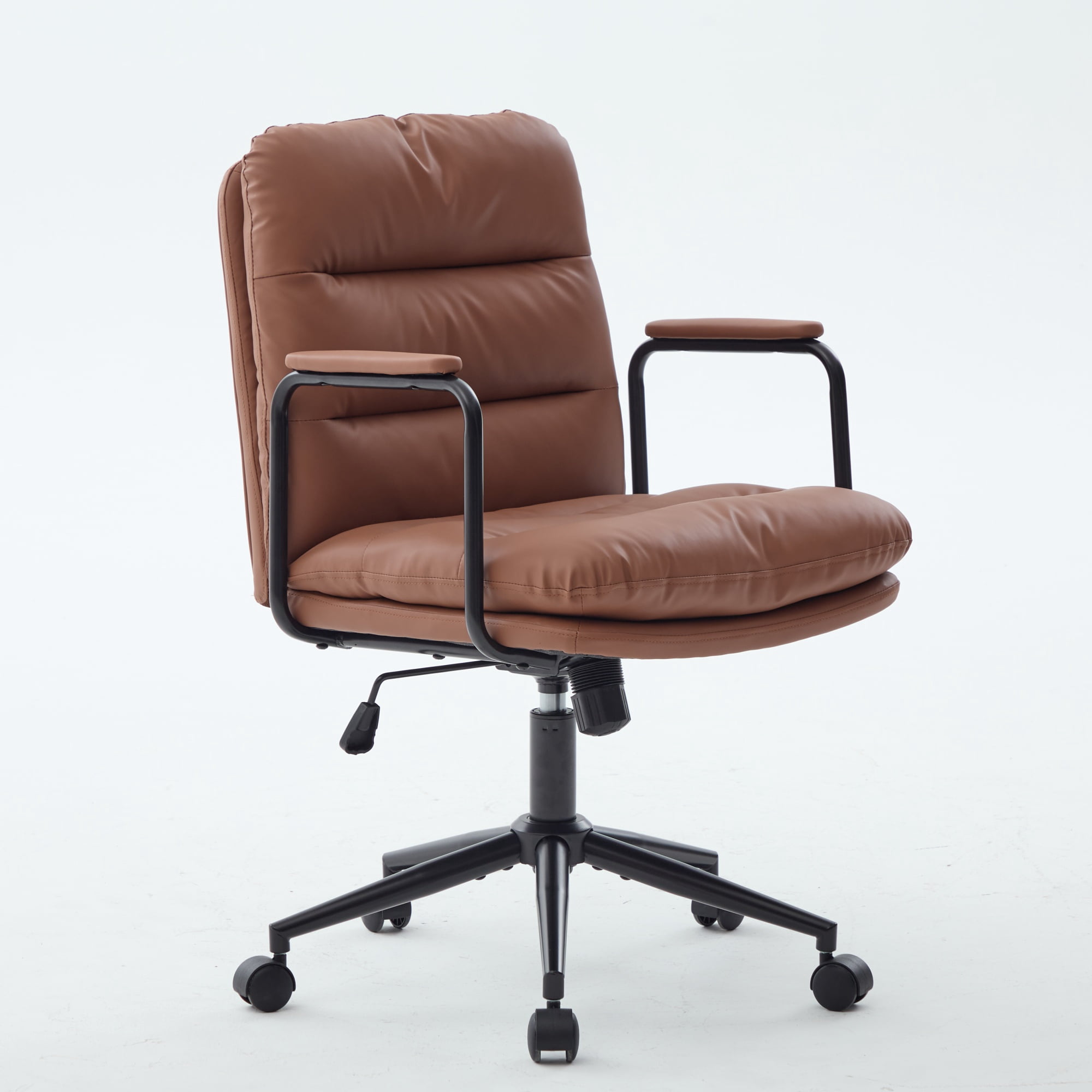 Office Chair, Mid Back Home Office Desk Task Chair with Wheels and Arms Ergonomic PU Leather Computer Rolling Swivel Chair with Padded Armrest, The Back of the Chair can Recline 40°