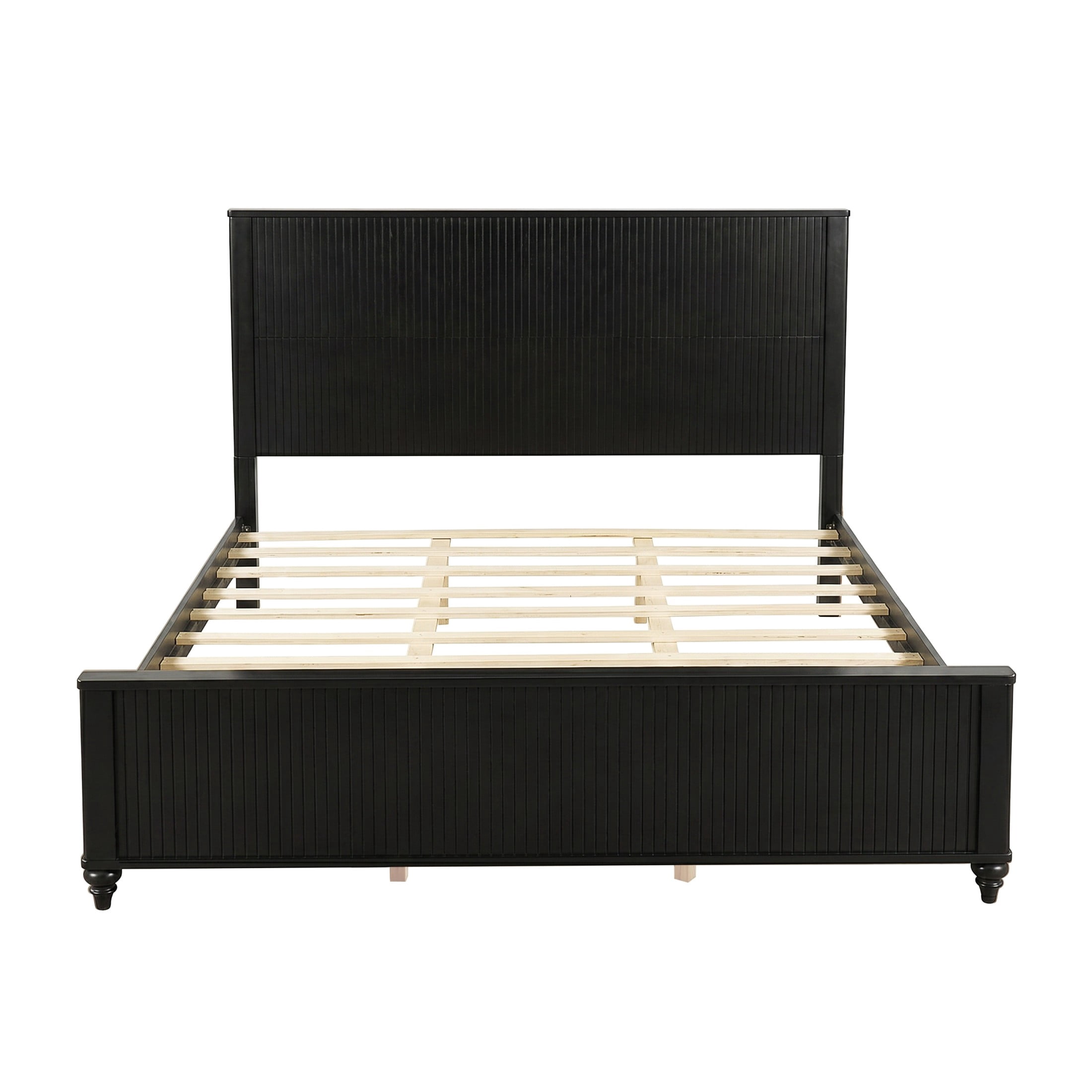 Christopher Knight Home Modern Wooden King Bed Frame with Grooved Headboard and Footboard, Black