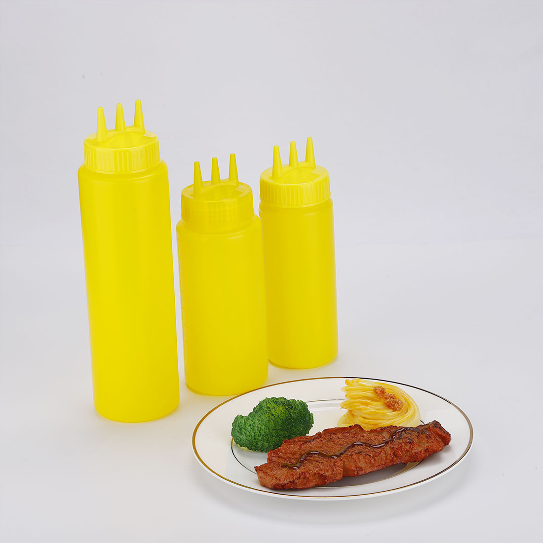 3 Hole Squeeze Squirt Bottles 15oz Ketchup Mustard BBQ Container Yellow