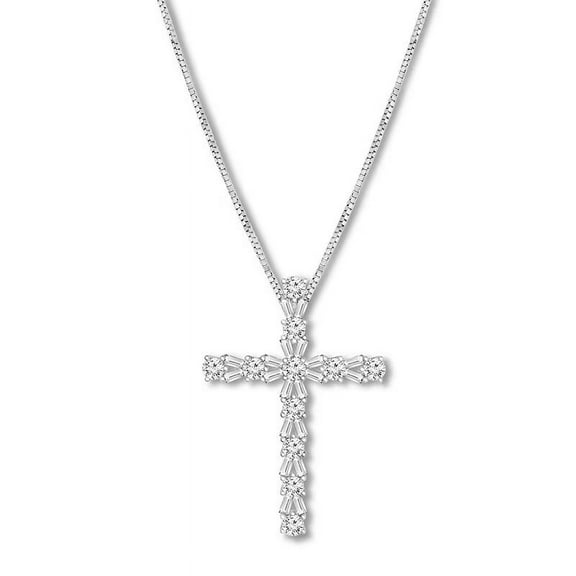 1.10 Ct Unique Round Cut Real Diamond Cross Pendant Necklace for Women in Solid 14K White Gold With 18 inches chain
