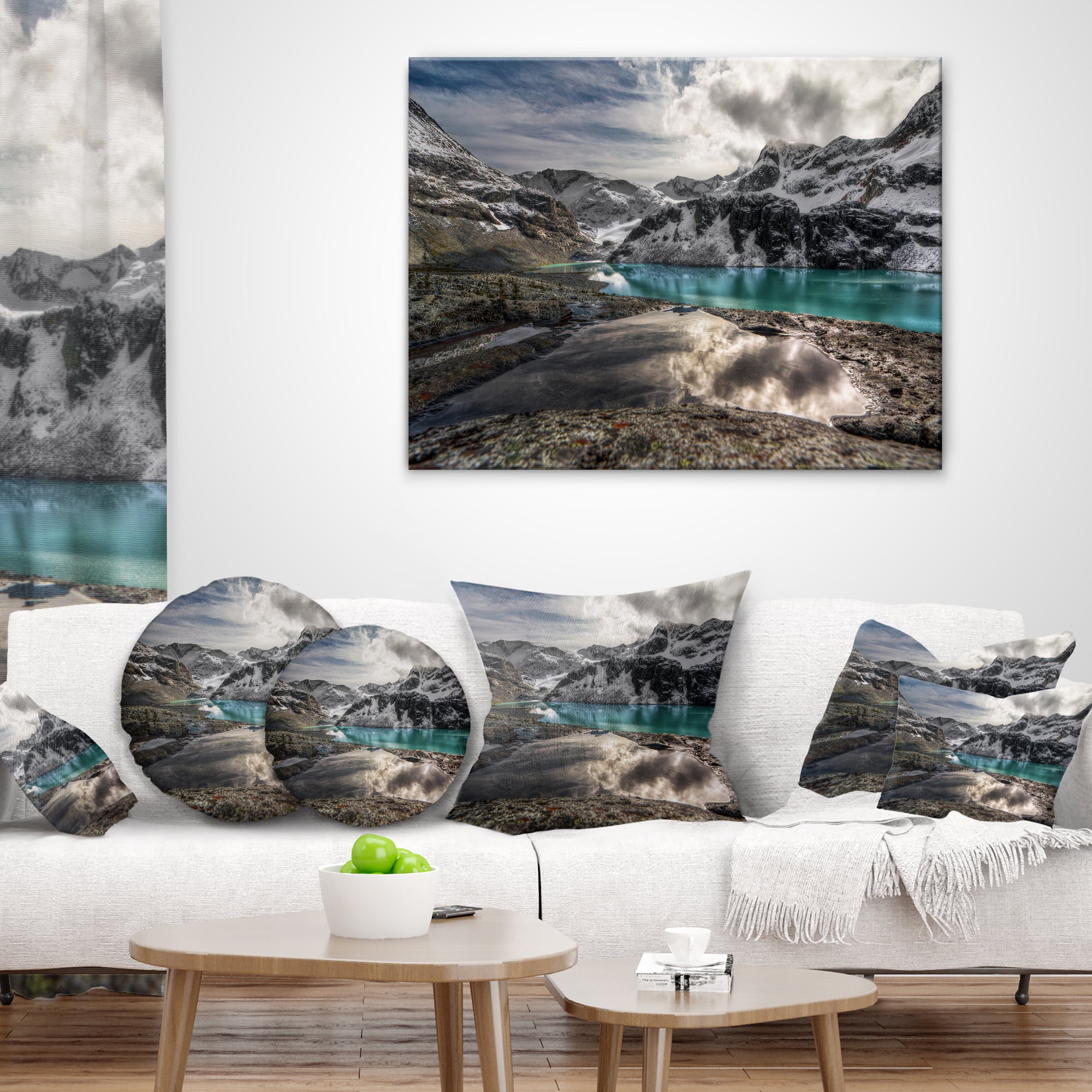 Designart Mountain Creek under Cloudy Sky - Landscape Printed Throw Pillow - 12x20