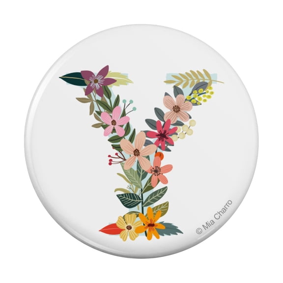 Letter Y Floral Monogram Initial Pinback Button Pin