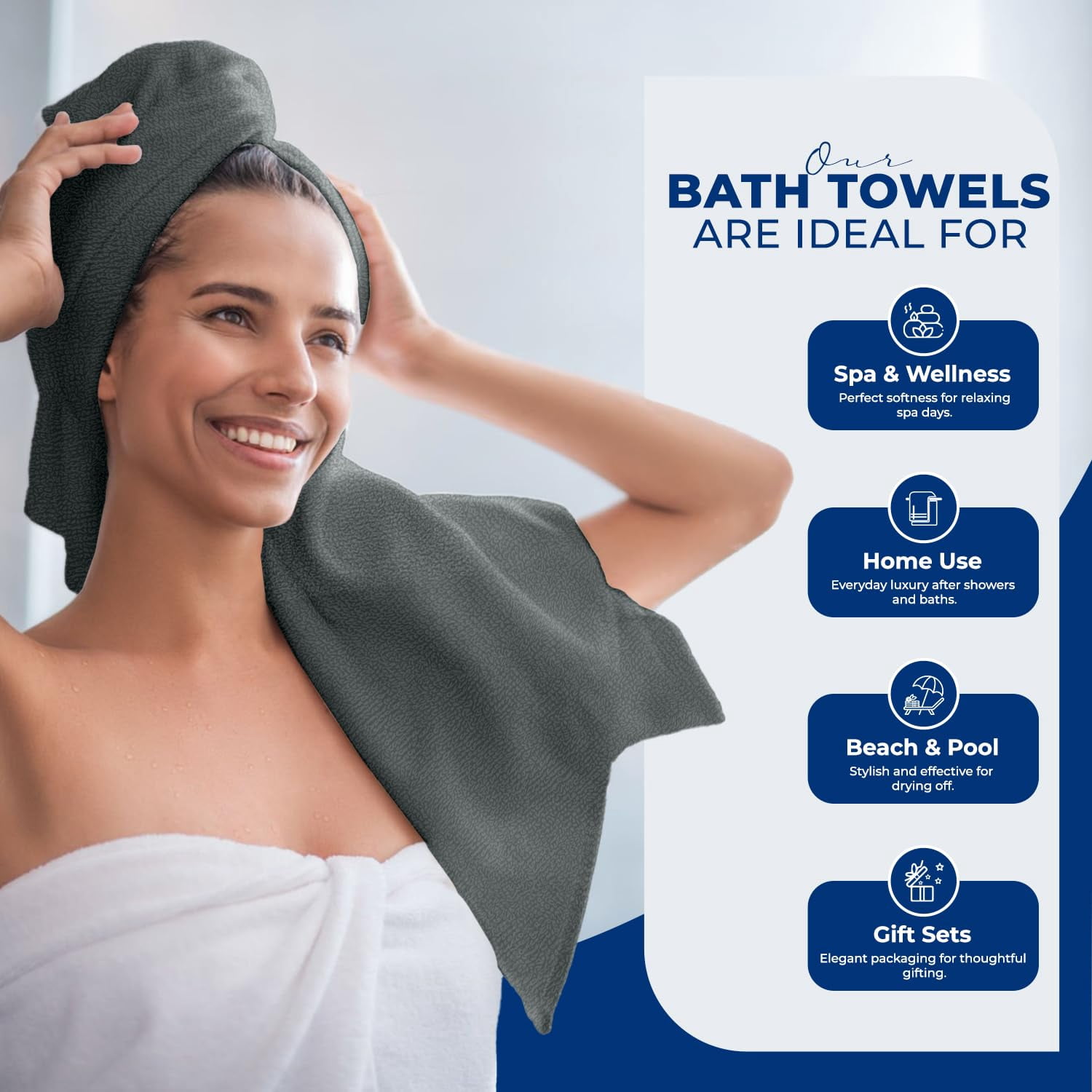 Dan River Bath Towel 6 pack 24x48 in Ultra Soft Quick Drying Cotton Towel - Gray