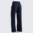 thumbnail image 2 of Olyvenn Women's Wide Leg Sweatpant with Side Pocket Fashion Solid Color Elastic Waist Loose Yoga Pant Jogger Sport Trouser Dark Blue 6, 2 of 7