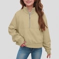 thumbnail image 5 of Towmus Sweatshirt for Girls Half Zip Cropped Pullover Fleece Hoodies Casual Fall Winter Tops Thumb Hole with Pocket for 5-14 Years, 5 of 7