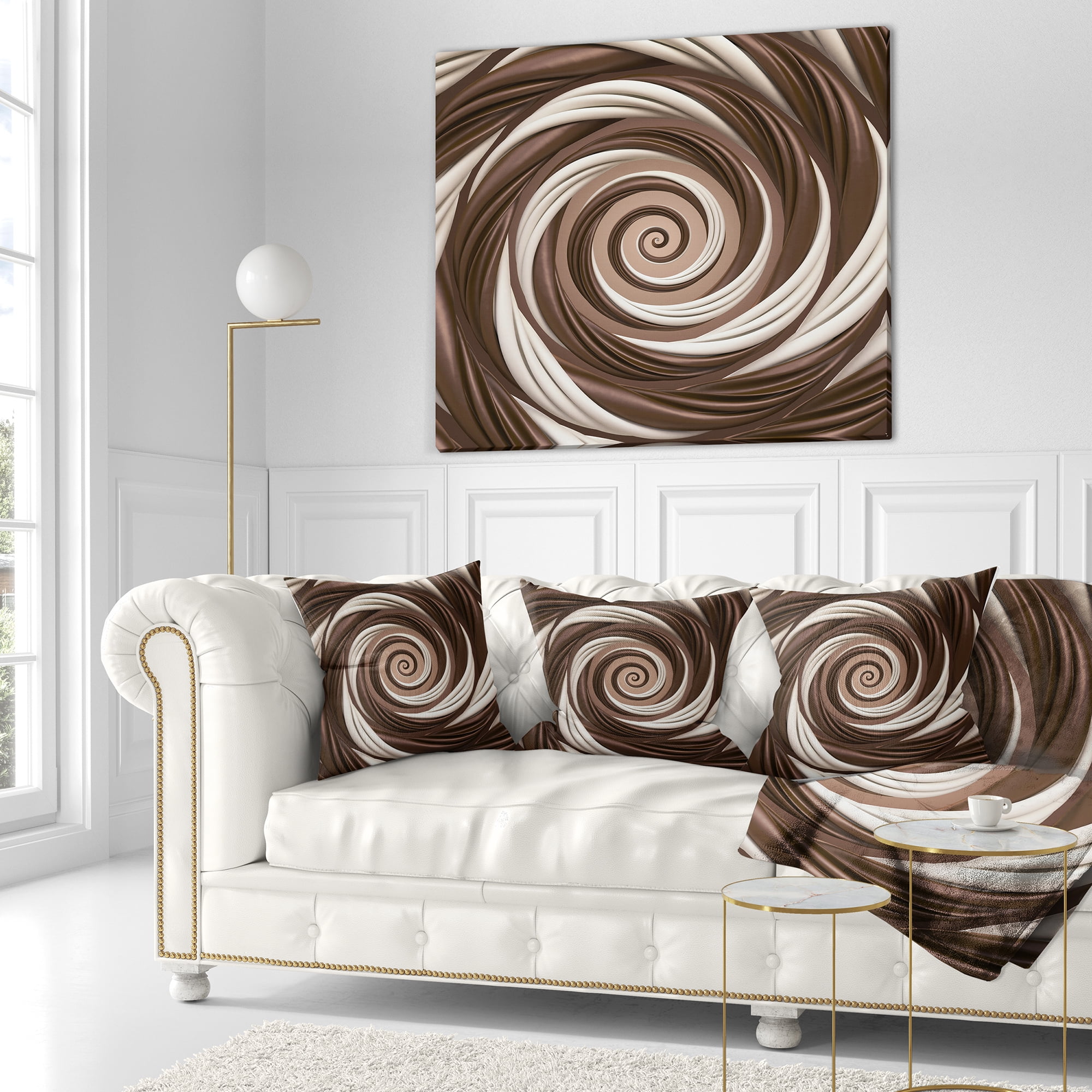 Designart Chocolate and Milk Candy Spiral Design - Abstract Throw Pillow - 16x16