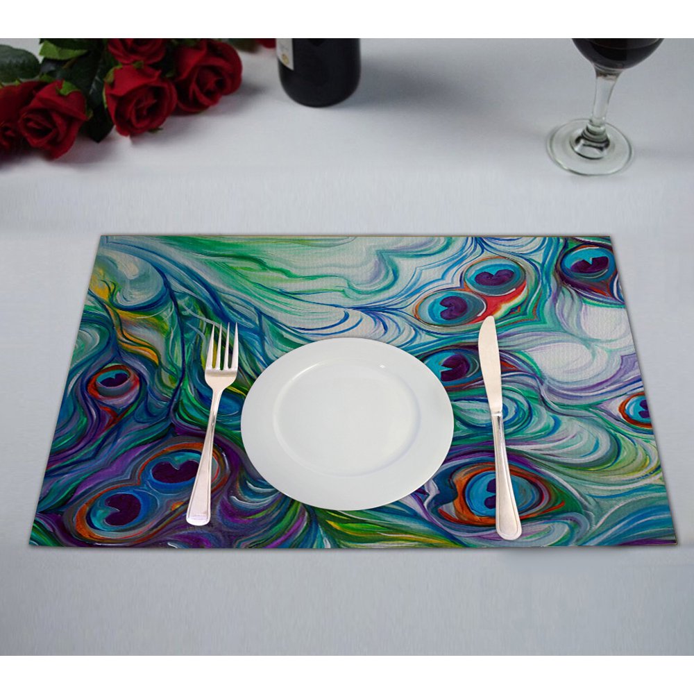 GCKG Peacock Placemat,Flawless Peacock Feathers Table Placemat 12x18