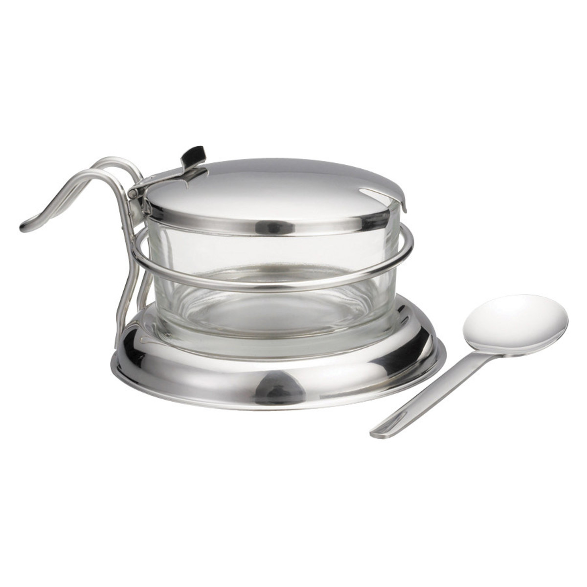 TableCraft 6 oz Glass Condiment Jar with Holder, Lid & Spoon