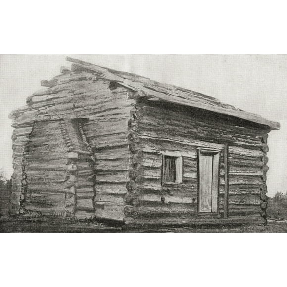 One room, one window, dirt floor log cabin at Sinking Spring Farm, Hardin County, Kentucky, America, where Abraham Lincoln was born. Abraham Lincoln, 1809 Poster Print (34 x 22)