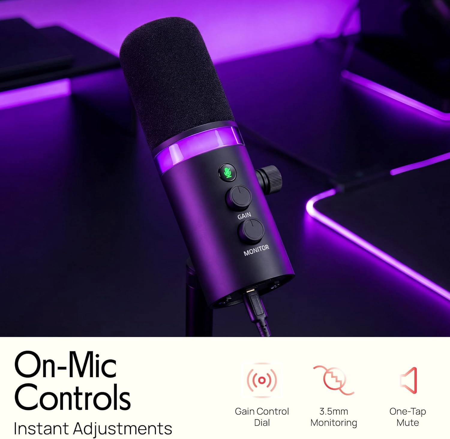 Dynamic Microphone with RGB Light, Dual USB/XLR Input for Podcast Streaming