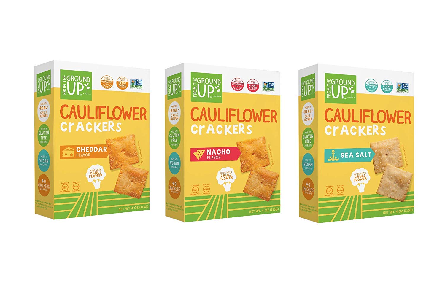 From the Ground Up Cauliflower Crackers, 3 Flavor Variety Pack, 4 oz