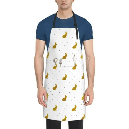 

Picia Gold Rabbit Waterproof Apron for Unisex Adult - Adjustable Bib Apron with Pockets Ideal for Cooking Gardening Painting and Household Chores