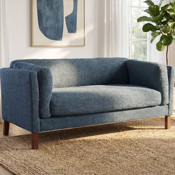 Noble House Julisa 58" Modern Chenille Fabric Loveseat with Removable Cushion, Fixed Backrest, Blue
