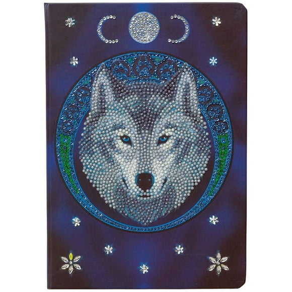 Crystal Art Diamond Painting Notebook - Lunar Wolf - Create a Sparkling Notebook Cover Using Crystals - for Ages 8 and up