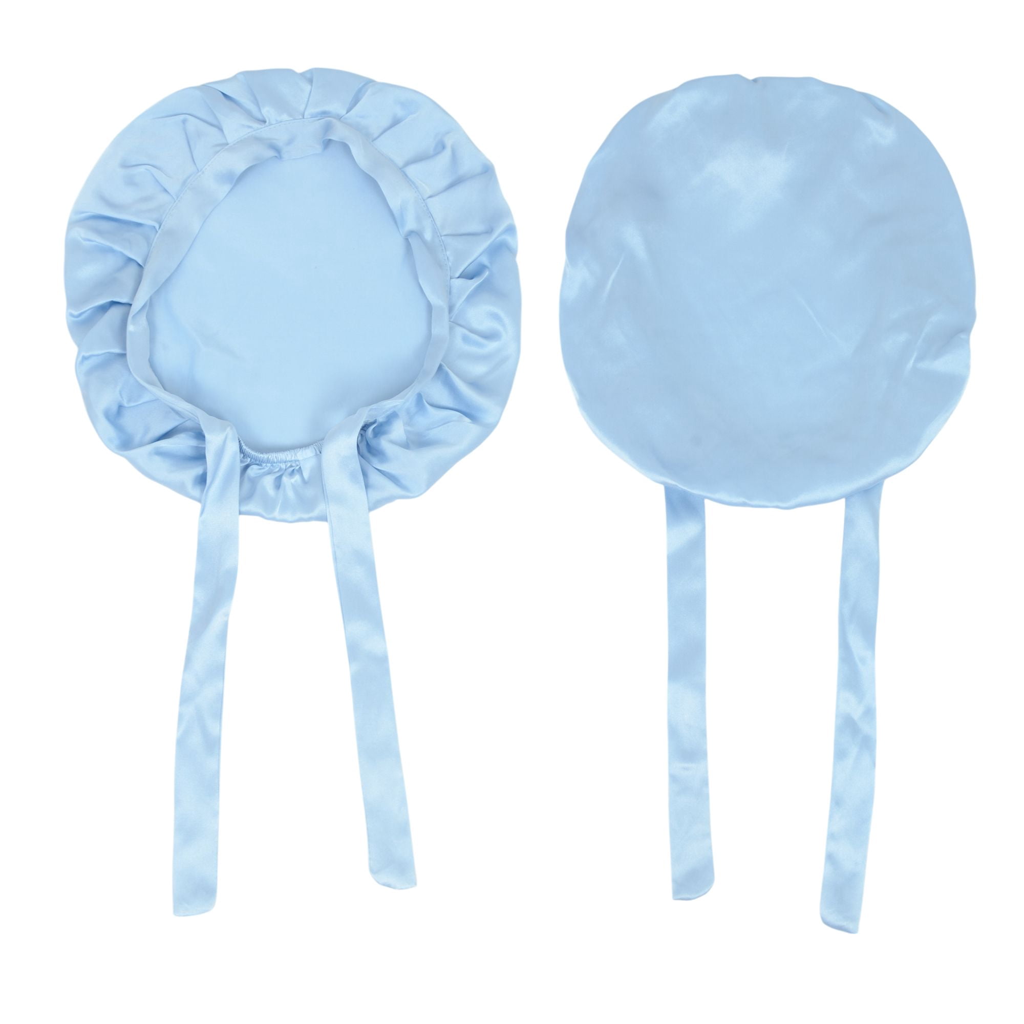 Women Satin Sleep Bonnet Adjustable Tie Back Hair Protection Cap for All Hair Types - Light Blue