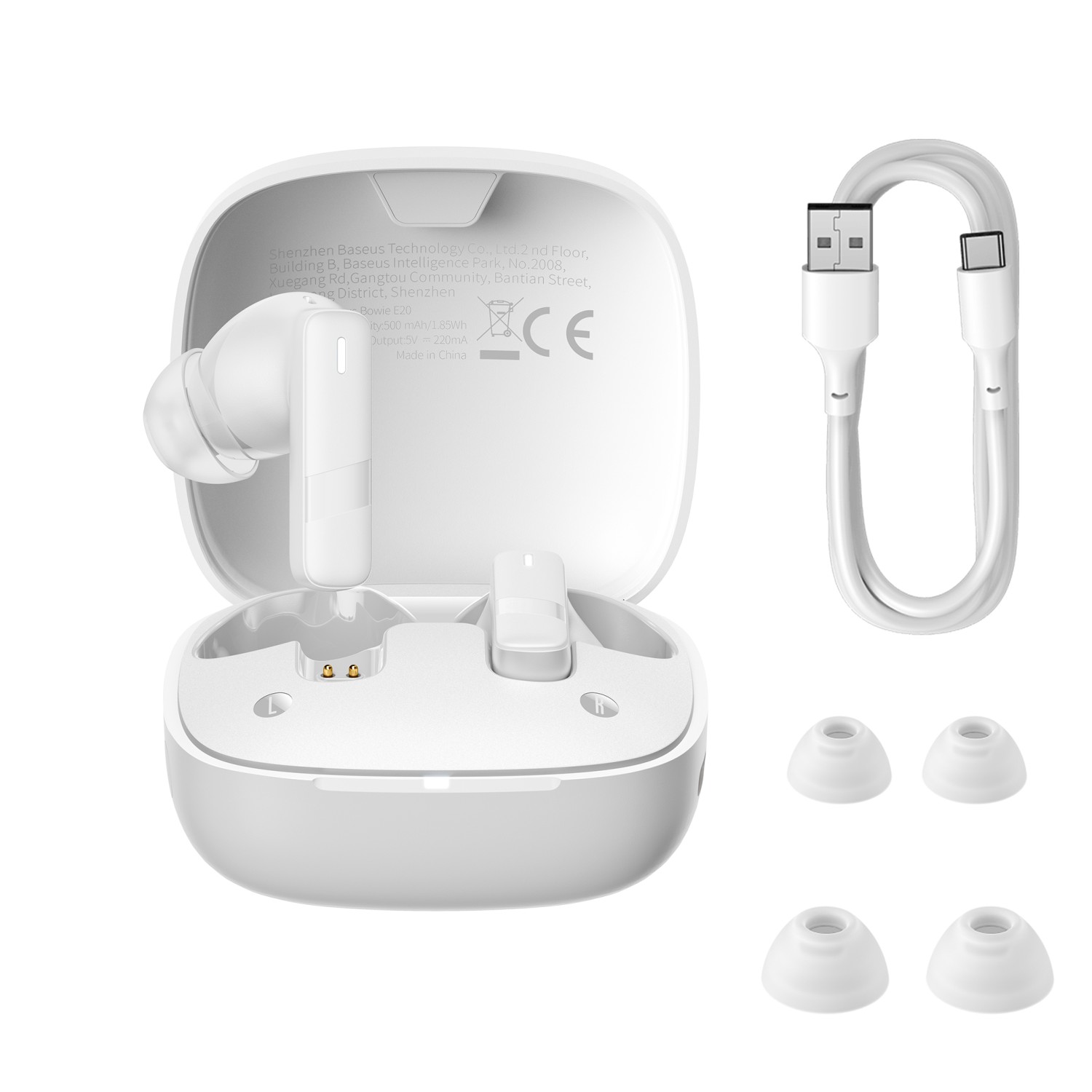Baseus True Wireless Earbuds 33H Playtime Bluetooth Ear Buds IPX5 Waterproof In-Ear Earphones with Mic, E20 White