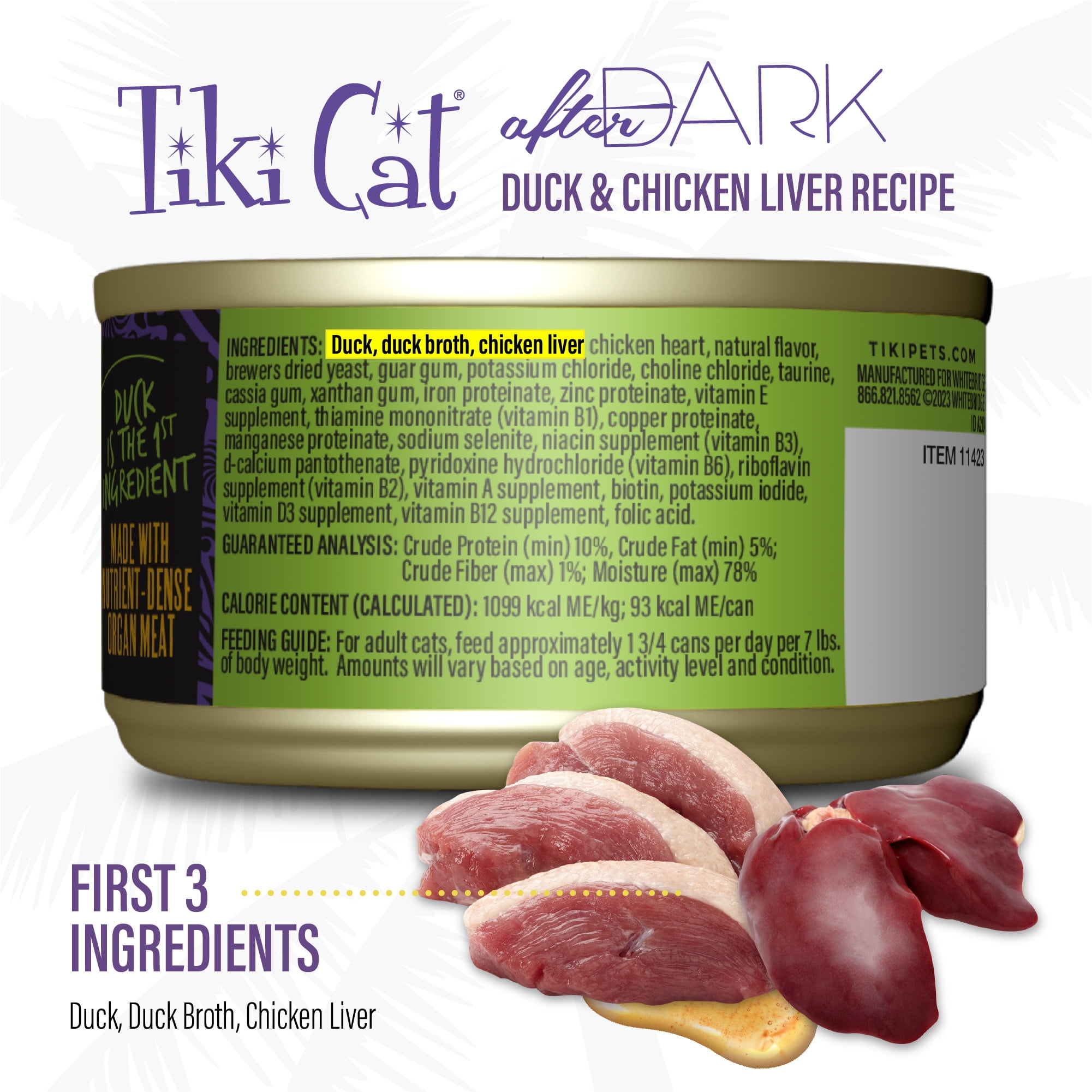 (24 pack) Tiki Cat After Dark Pate Wet Cat Food, Duck & Chicken Liver, 3 oz. Can