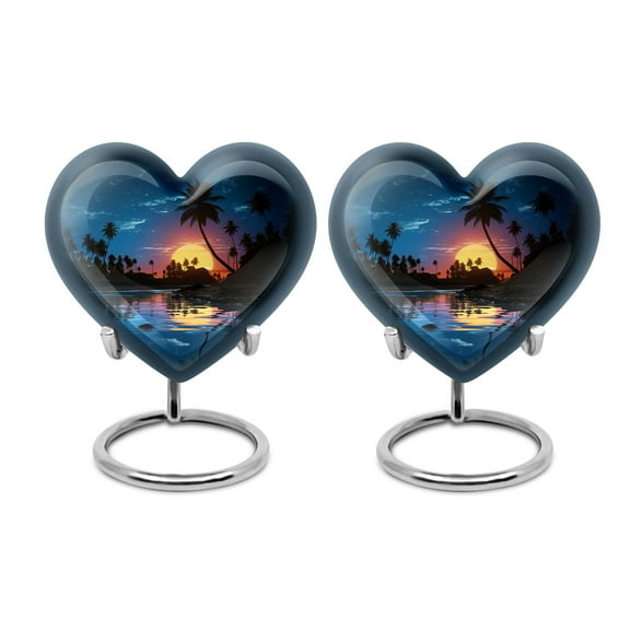 Sunset on Island Light Mom Urns For Human Ashes - Unique Sleek Keepsake Urn for Adult Ashes - Mini Heart Heart Urn for Human Memories - Cremation Urn (3inch,2PCS)