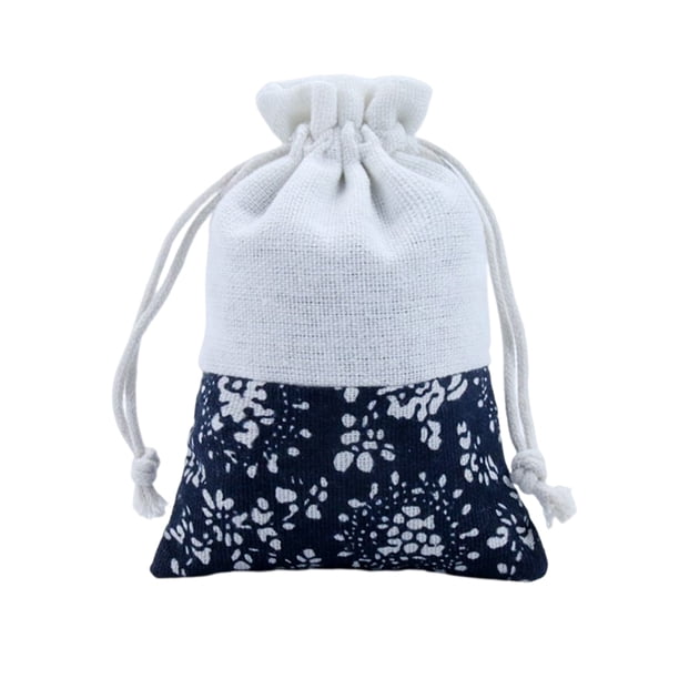 Bewildely Bolsa con cordón para regalo Chinoiserie, organizador de embalaje, anillo de lino con flores, collar de joyería, colgante, fiesta de moda Almacenamiento y organización del hogar flor cian Bewildely HA079345-01