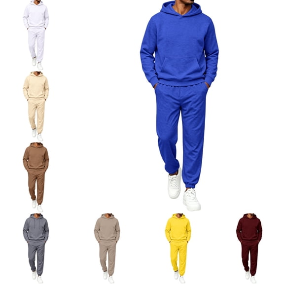 Domuza Mens Hoodie and Sweatpants Set, Long Sleeve Pullover Tracksuit, Versatile Casual Fall Outfit Royal Blue L