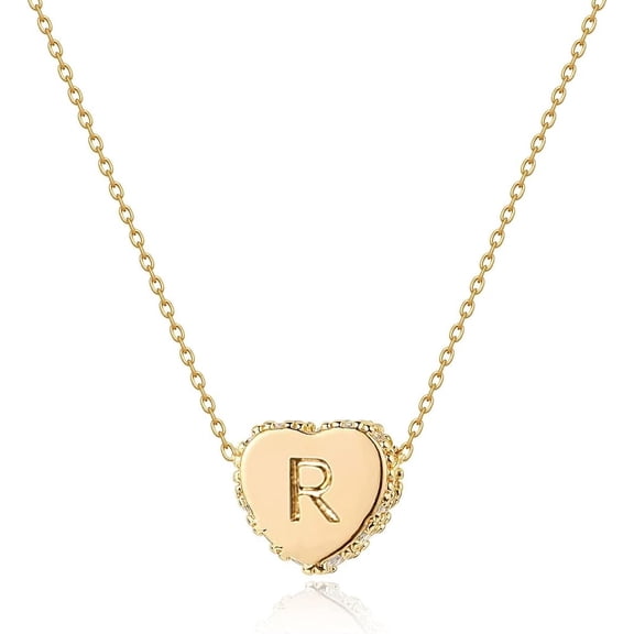 Tiny Gold Initial Heart Necklace-14K Gold Plated Handmade Dainty Letter Heart Necklace Gift for Women Necklace Jewelry