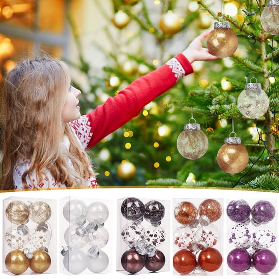 Christmas Decorations Cameland 6PCS Christmas Balls Ornaments 2.36" Shatterproof Christmas Tree Ornaments Set Gold and Clear Decorative Hanging Ornaments for Xmas Tree Party Holiday on Clearance